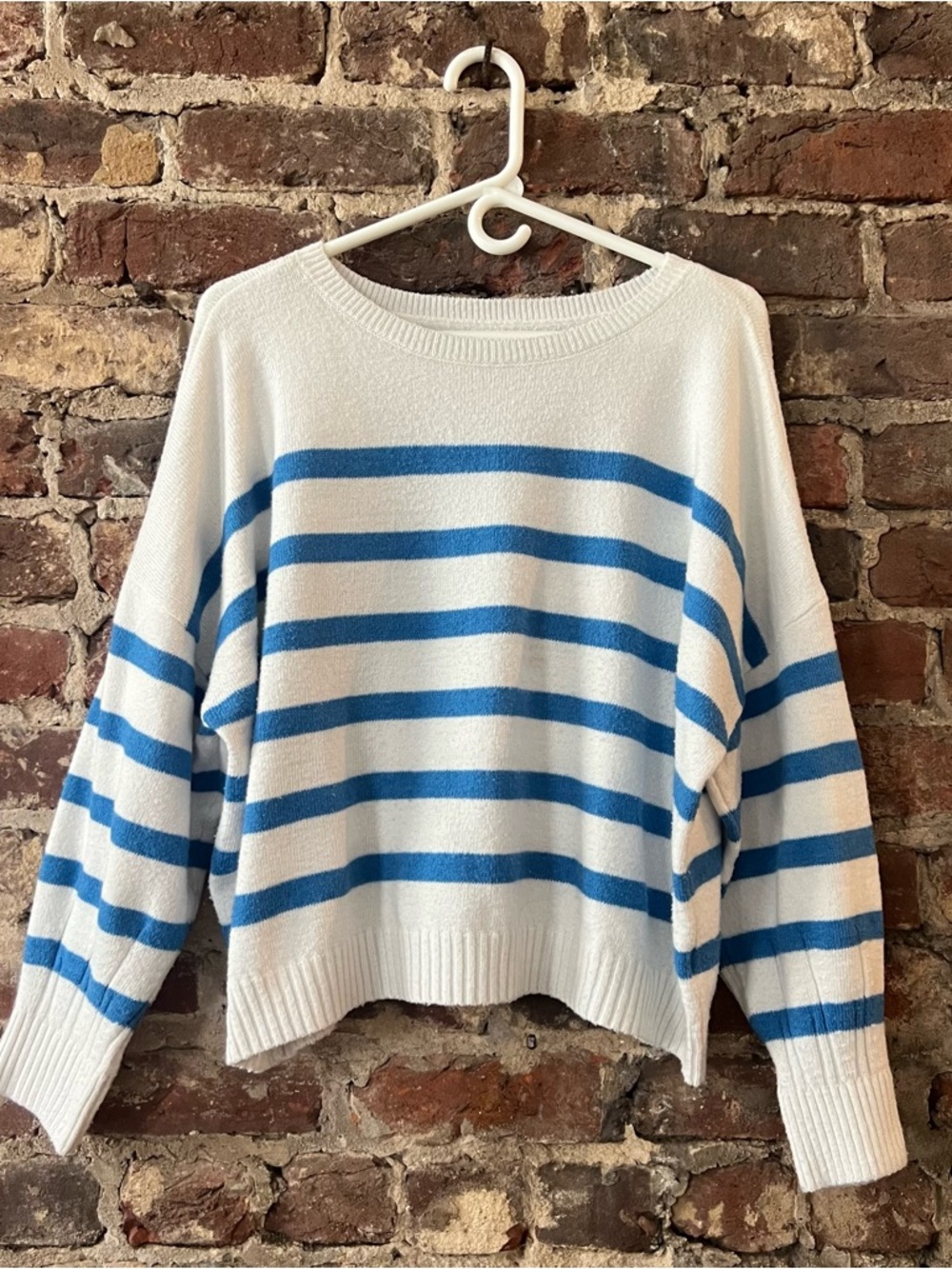 Sonoma White and Blue Striped Scoop-Neck Sweater
